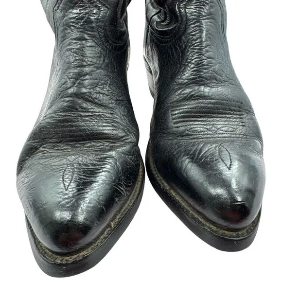 Tony Lama Mens Black Leather Cowboy Boots Size 9.5 EE Rodeo Worn Western Classic
