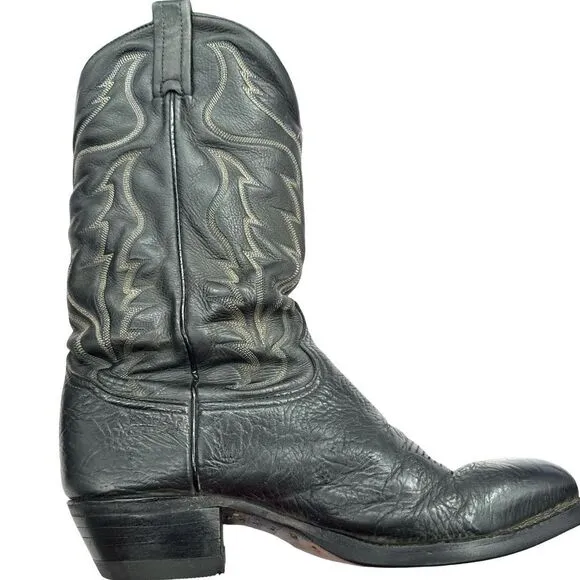 Tony Lama Mens Black Leather Cowboy Boots Size 9.5 EE Rodeo Worn Western Classic