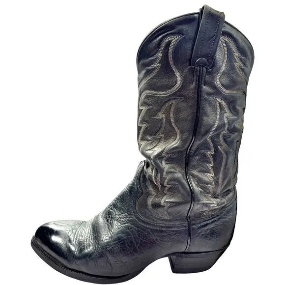 Tony Lama Mens Black Leather Cowboy Boots Size 9.5 EE Rodeo Worn Western Classic