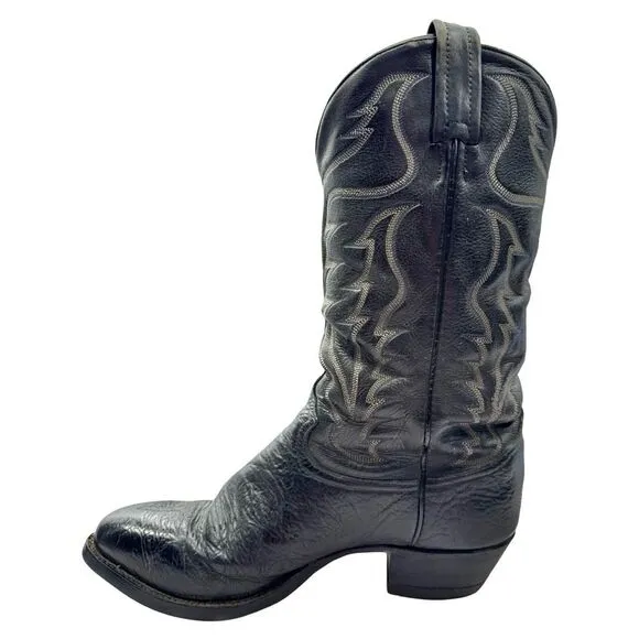 Tony Lama Mens Black Leather Cowboy Boots Size 9.5 EE Rodeo Worn Western Classic