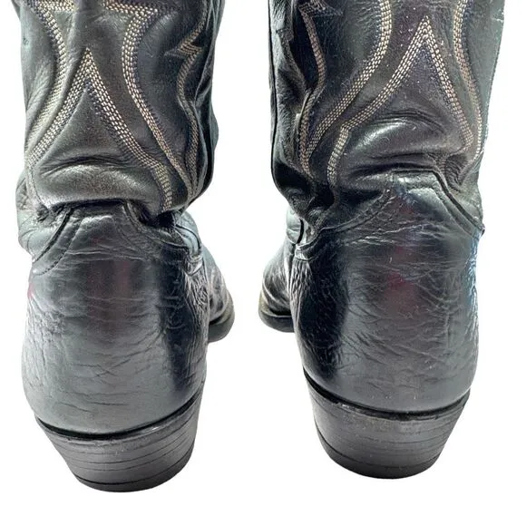 Tony Lama Mens Black Leather Cowboy Boots Size 9.5 EE Rodeo Worn Western Classic