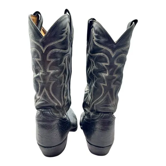 Tony Lama Mens Black Leather Cowboy Boots Size 9.5 EE Rodeo Worn Western Classic
