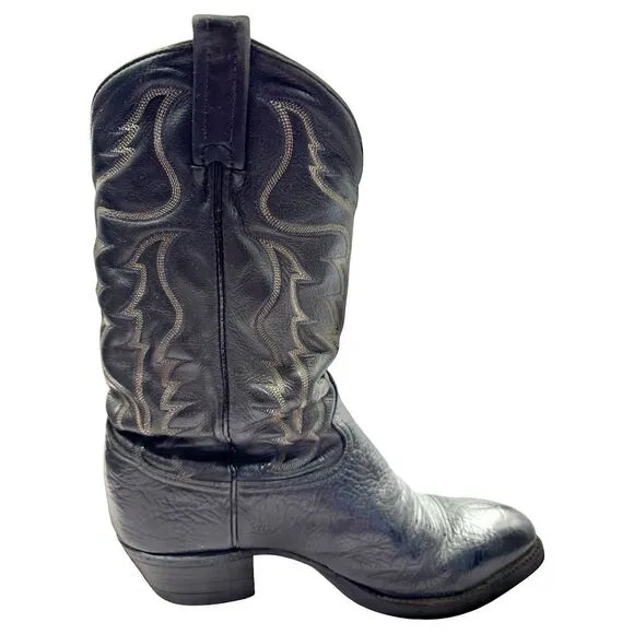 Tony Lama Mens Black Leather Cowboy Boots Size 9.5 EE Rodeo Worn Western Classic