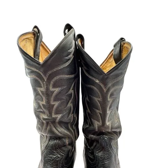 Tony Lama Mens Black Leather Cowboy Boots Size 9.5 EE Rodeo Worn Western Classic