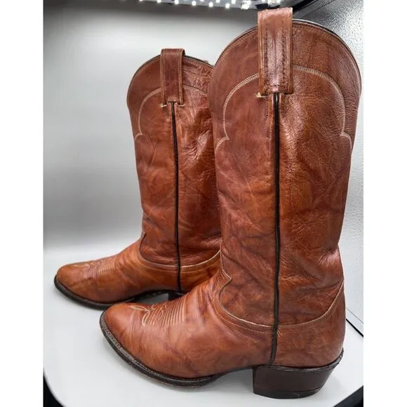 Tony Llama Boots Men 9 1/2 D Cognac Western Cowboy Rodeo Leather Ranch Work