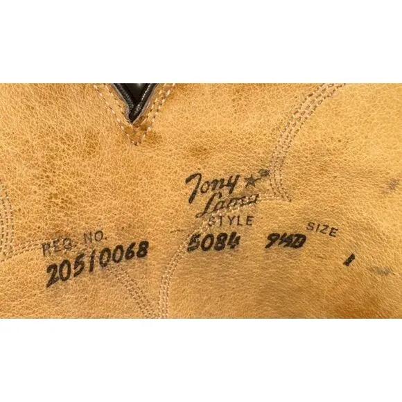 Tony Llama Boots Men 9 1/2 D Cognac Western Cowboy Rodeo Leather Ranch Work