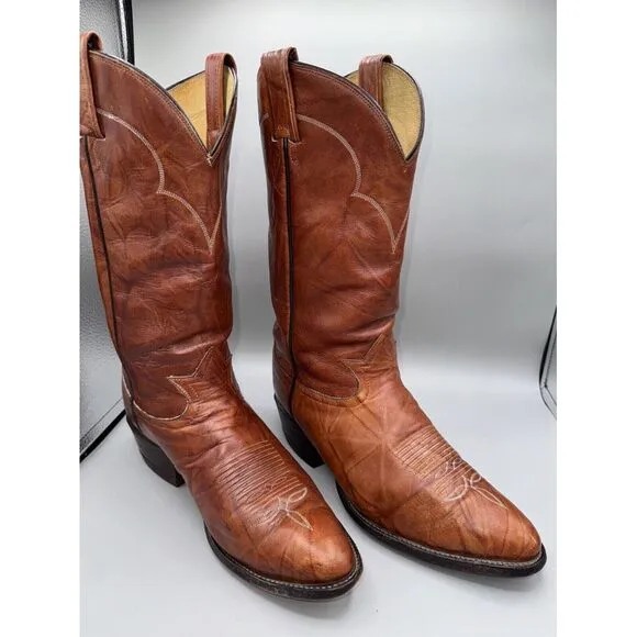 Tony Llama Boots Men 9 1/2 D Cognac Western Cowboy Rodeo Leather Ranch Work
