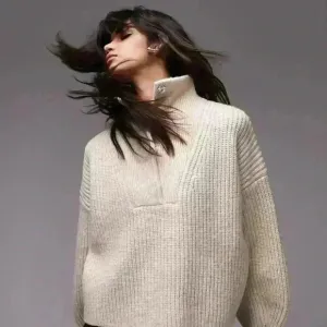 TOPSHOP Cable Knit Stand Collar Sweater