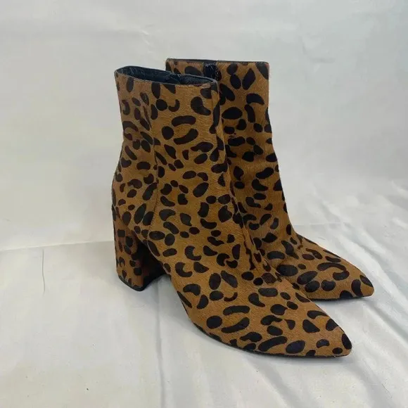 Topshop Leopard Print Faux Fur Heeled Boots with Pointed Toe