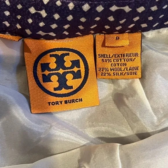 🍕TORY BURCH Alix pencil skirt Wool Silk Cotton blend purple white plaid pattern