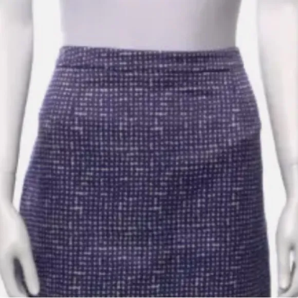 🍕TORY BURCH Alix pencil skirt Wool Silk Cotton blend purple white plaid pattern