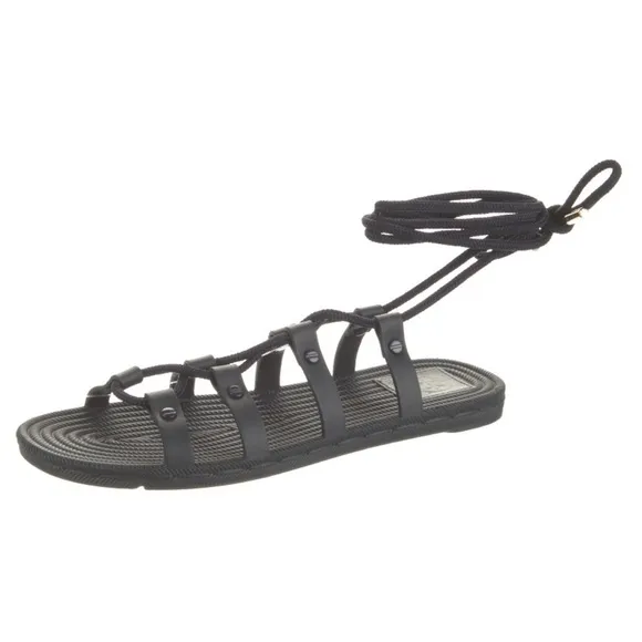 Tory Burch Black Lace-Up Rubber Gladiator Sandals size 7