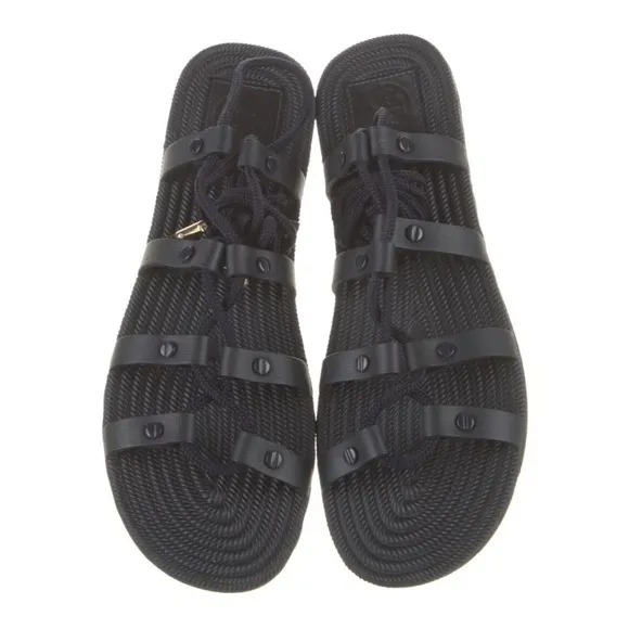 Tory Burch Black Lace-Up Rubber Gladiator Sandals size 7