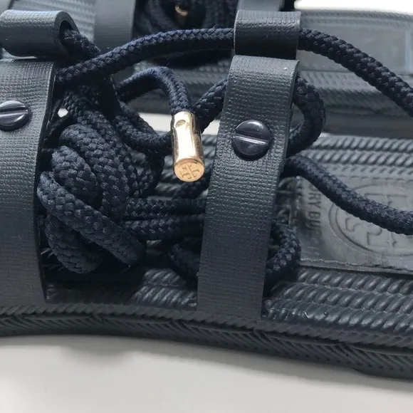 Tory Burch Black Lace-Up Rubber Gladiator Sandals size 7
