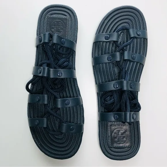 Tory Burch Black Lace-Up Rubber Gladiator Sandals size 7