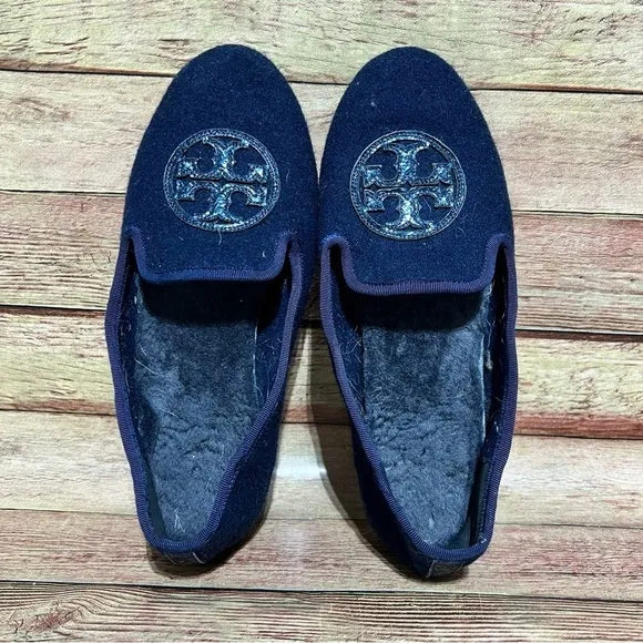 Tory Burch Blue Wool Loafers