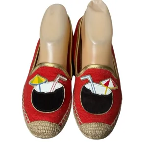 Tory Burch Flats 7.5 Samba Linen Piña Colada Coconut Slip On Espadrille Loafers