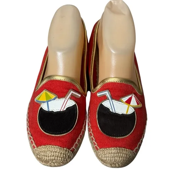 Tory Burch Flats 7.5 Samba Linen Piña Colada Coconut Slip On Espadrille Loafers