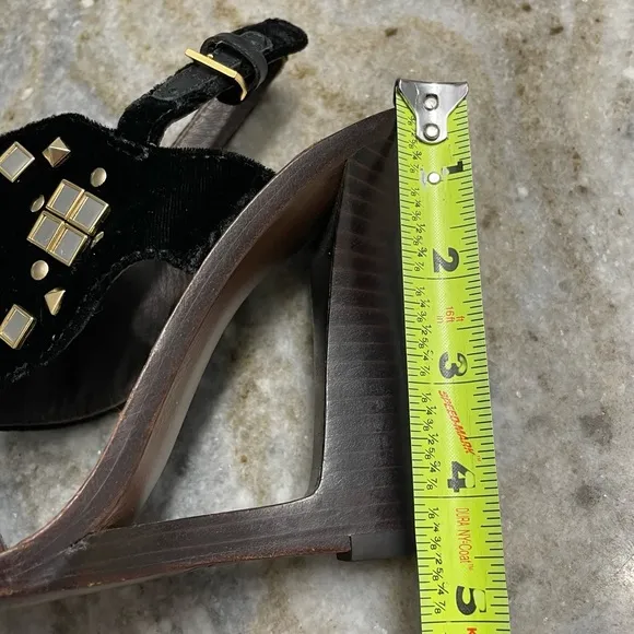 Tory Burch Kingsbridge Black Velvet Studded Wedge Sandals
