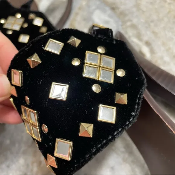Tory Burch Kingsbridge Black Velvet Studded Wedge Sandals