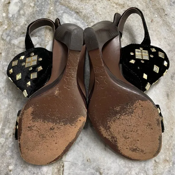 Tory Burch Kingsbridge Black Velvet Studded Wedge Sandals