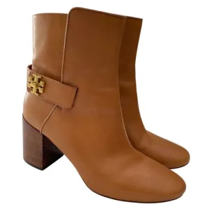 Tory Burch Kira Leather Booties Ankle Boots Womens 8M Tan Brown Buttery Classic