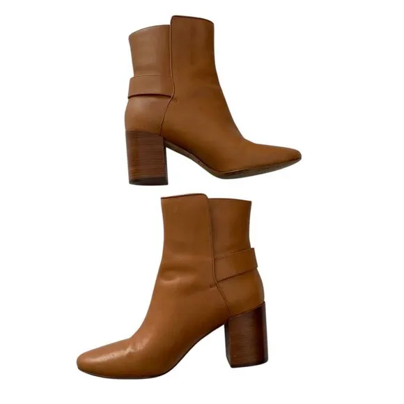 Tory Burch Kira Leather Booties Ankle Boots Womens 8M Tan Brown Buttery Classic