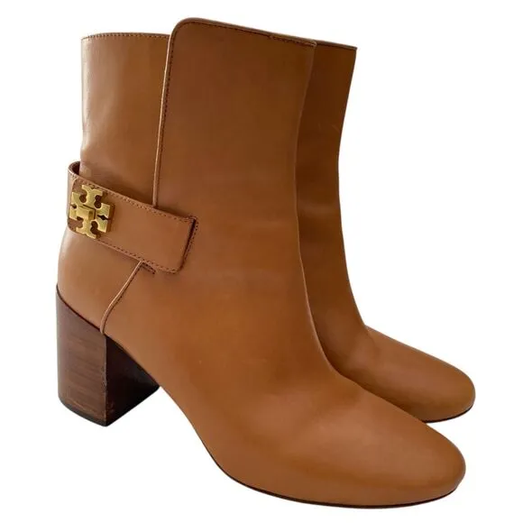 Tory Burch Kira Leather Booties Ankle Boots Womens 8M Tan Brown Buttery Classic