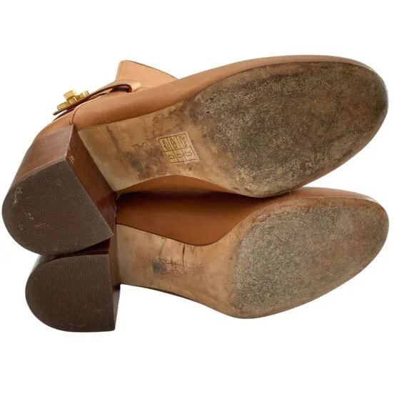Tory Burch Kira Leather Booties Ankle Boots Womens 8M Tan Brown Buttery Classic