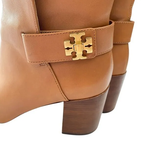 Tory Burch Kira Leather Booties Ankle Boots Womens 8M Tan Brown Buttery Classic