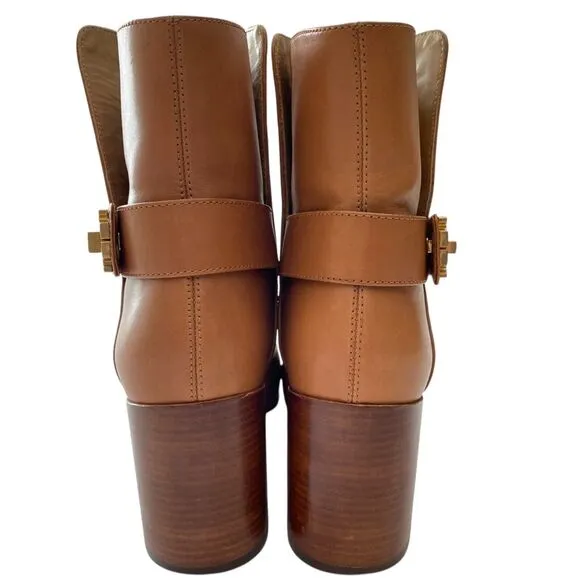 Tory Burch Kira Leather Booties Ankle Boots Womens 8M Tan Brown Buttery Classic