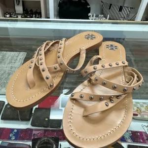 Tory Burch Leather Studded Accent Tan Sandals Women’ 7 NWOT