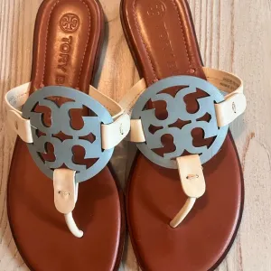 Tory Burch Millar sandals soft leather blue and cream size 7 excellent condition