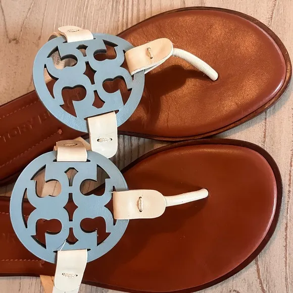 Tory Burch Millar sandals soft leather blue and cream size 7 excellent condition