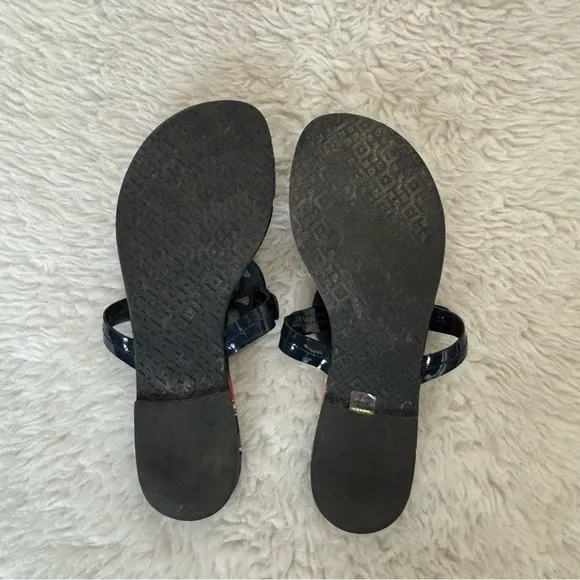 Tory Burch Miller Patent Leather Navy base Multicolor Rose Sandals size 7 M