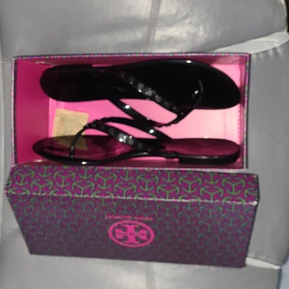 Tory Burch Perfect Black Minimalist Studded Jelly Sandals - Size 11