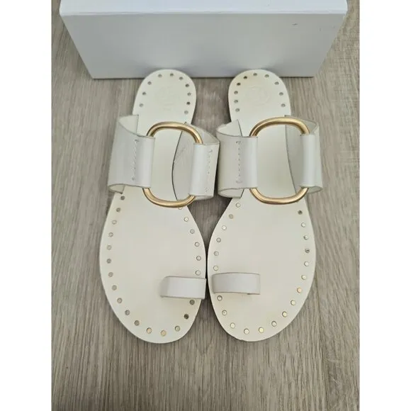 Tory Burch Ravello Studded Leather Ivory White Embellish Slide Sandals Shoes 10