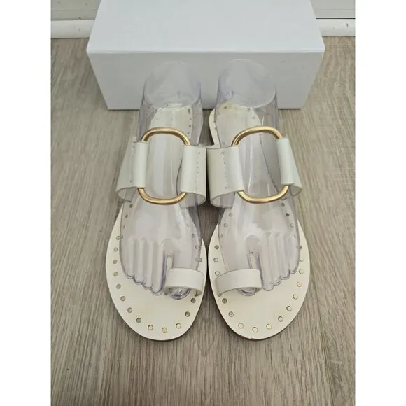 Tory Burch Ravello Studded Leather Ivory White Embellish Slide Sandals Shoes 10