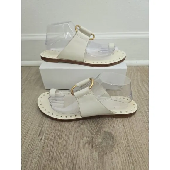 Tory Burch Ravello Studded Leather Ivory White Embellish Slide Sandals Shoes 10