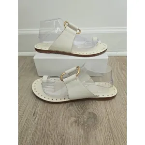 Tory Burch Ravello Studded Leather Ivory White Embellish Slide Sandals Shoes 10