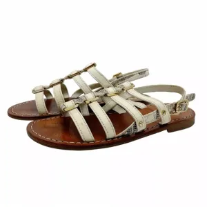 Tory Burch Reggie White Leather Strappy Ankle Sandals Gold Buckle Flat Size 5M