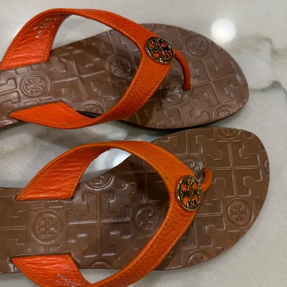 Tory Burch Sandals Size 6 Orange Leather