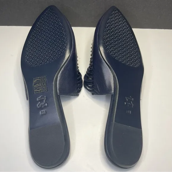 Tory Burch Sienna Woven Navy Blue Leather Mules Slide Sandals Shoes Size 6M