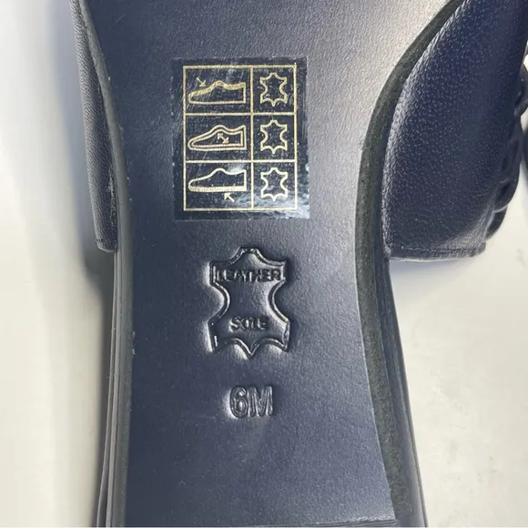 Tory Burch Sienna Woven Navy Blue Leather Mules Slide Sandals Shoes Size 6M