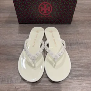 Tory Burch Studded Logo Jelly New Ivory Thong Flip Flop Sandals