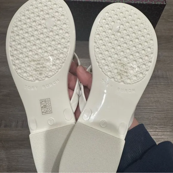 Tory Burch Studded Logo Jelly New Ivory Thong Flip Flop Sandals
