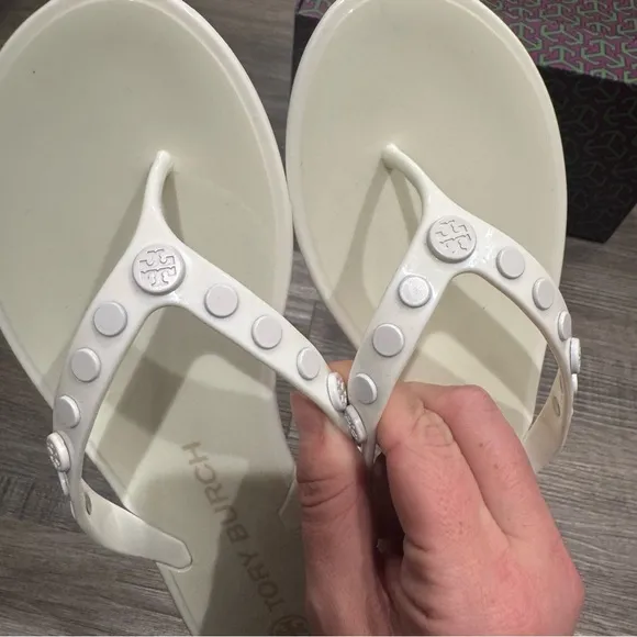 Tory Burch Studded Logo Jelly New Ivory Thong Flip Flop Sandals