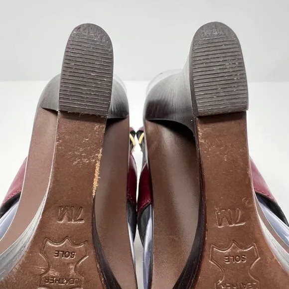 Tory Burch Women's Size 7 Kingsbridge Studded Open Toe Wedge Maroon Sandals