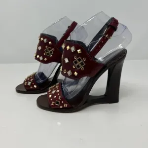 Tory Burch Women's Size 7 Kingsbridge Studded Open Toe Wedge Maroon Sandals