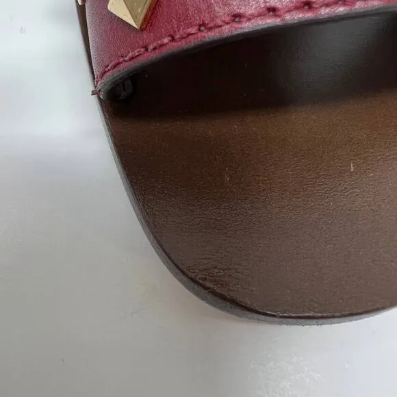 Tory Burch Women's Size 7 Kingsbridge Studded Open Toe Wedge Maroon Sandals